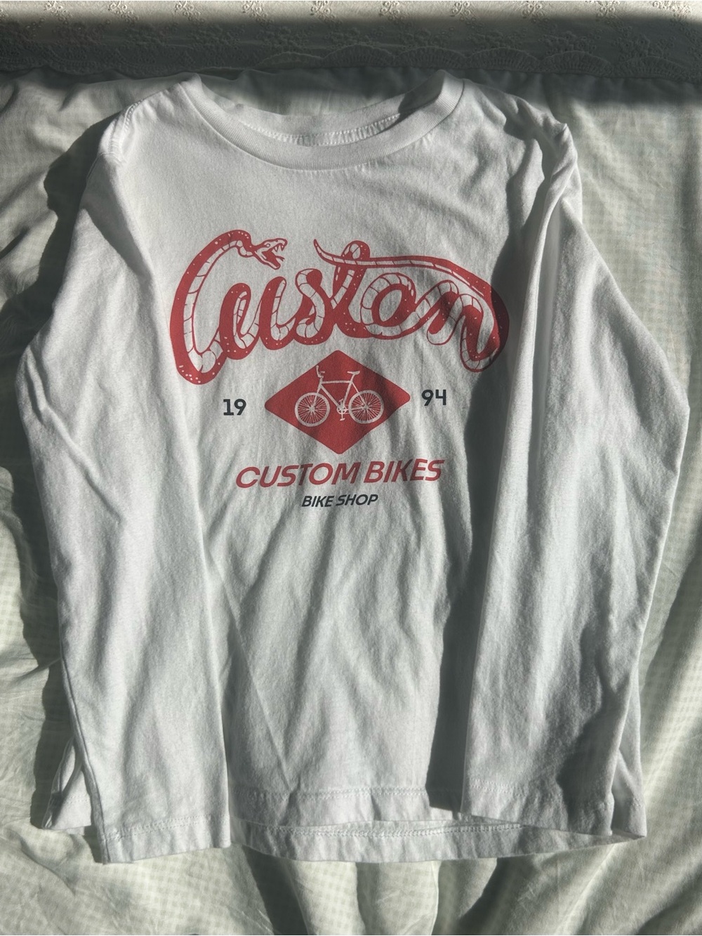 Old Navy White Long Sleeve Tee with Red Bike Graphic